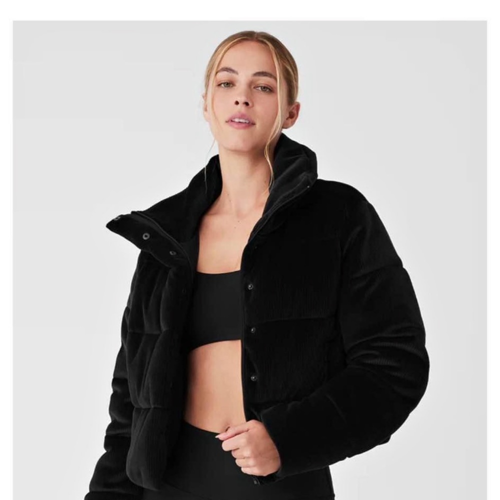 Alo Black Puffer Jacket - Women's Corduroy Cropped Coat